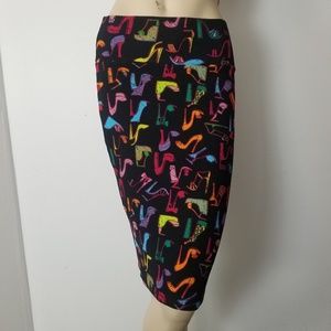 LuLaRoe Cassie skirt. High heel shoe unicorn print